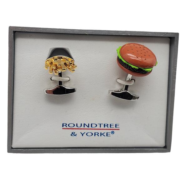 Burger & French Fries Cufflinks Roundtree Yorke Hamburger Vintage Cuff Links - Picture 9 of 9